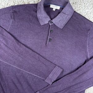 Hagen Mens Polo Sweater M Purple Wool Long Sleeve Italy Knit Quiet Luxury Preppy